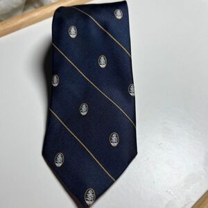 Michael Bruce Harstan USA Navy Blue Polyester Silk Blend Necktie Tree Pattern